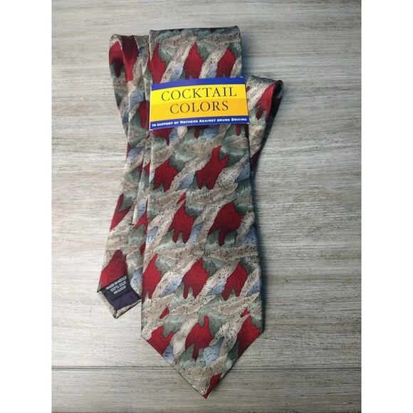 Stonehedge Cocktail Collection Men's Tie Red Blue green Brown Abstract 100 Silk - Picture 1 of 6
